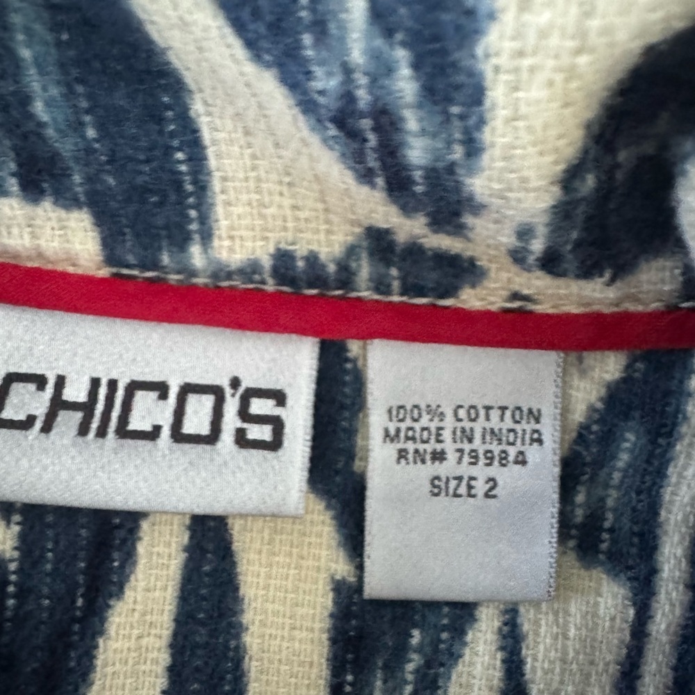 Chico's Cabazon Ddornment Indigo Blue and Cream Abstract Jacket Size 2 Baggy Wmn - Picture 5 of 9